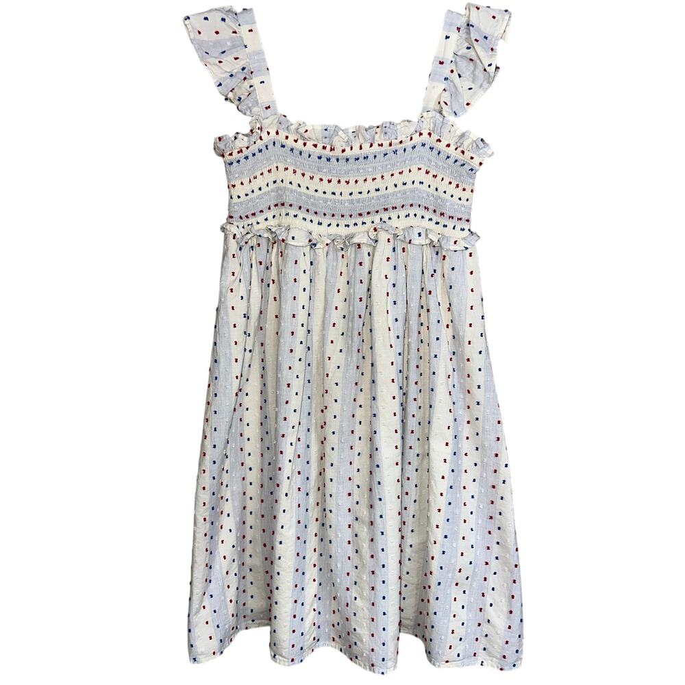 Cat & Jack Girls Americana Red, White, & Blue Dot Smocked Dress Size XL 14